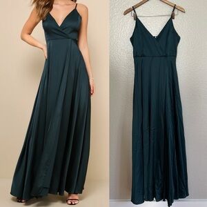 Ode To Love Emerald Green Satin Maxi Dress